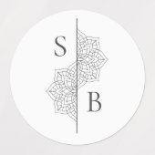 Eenvoudige moderne Boho Monogram Mandala bruiloft Labels (Design 2)
