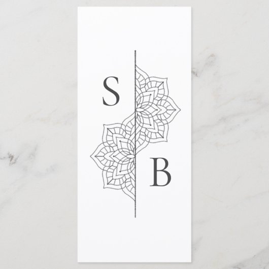 Eenvoudige moderne Boho Monogram Mandala bruiloft Menu (Achterkant)