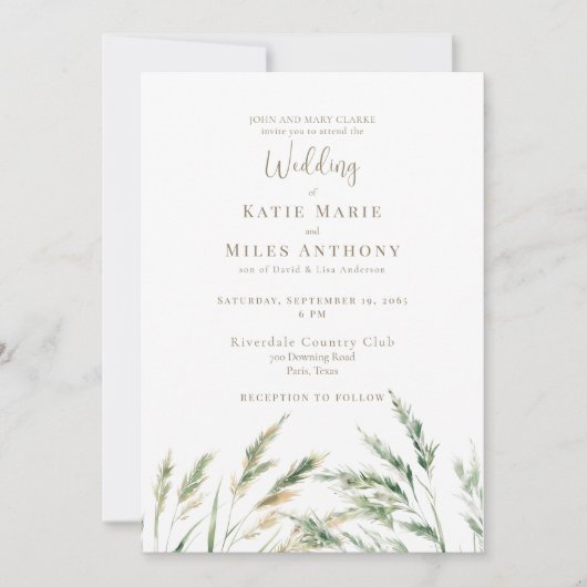 Eenvoudige moderne Boho Waterverf Grass Wedding Kaart (Voorkant)