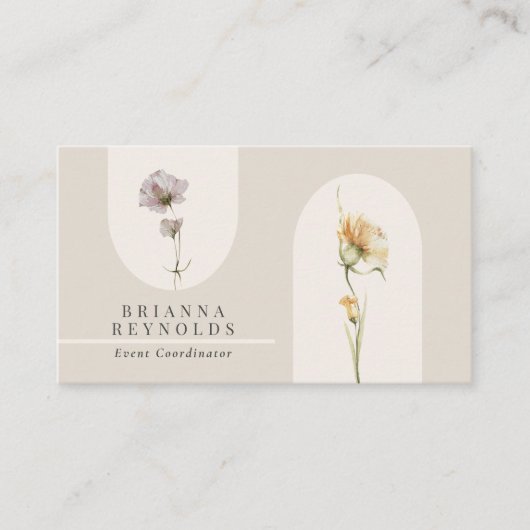 Eenvoudige Moderne Boho Wildbloemen op Neutraal Be Visitekaartje (Voorkant)