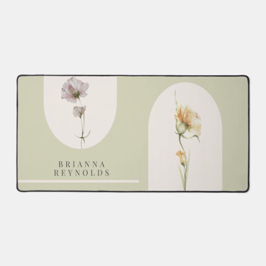 Eenvoudige Moderne Boho Wildbloemen op Sage Green Bureaumat (Voorkant)