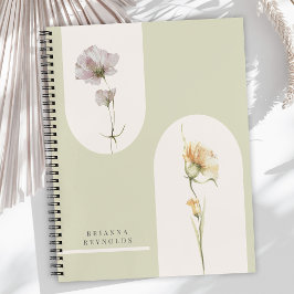 Eenvoudige Moderne Boho Wildbloemen op Sage Green Notitieboek