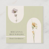 Eenvoudige Moderne Boho Wildbloemen op Sage Green Vierkante Visitekaartje (Voorkant)