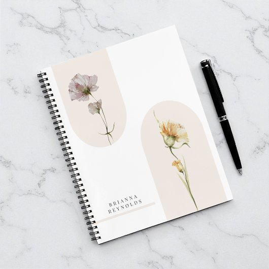 Eenvoudige Moderne Boho Wildbloemen op Wit Notitieboek