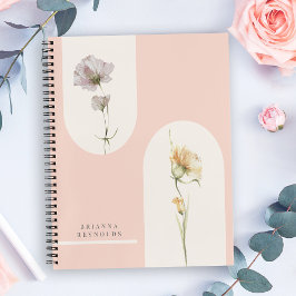 Eenvoudige Moderne Boho Wildbloemen op Zacht Roze Notitieboek