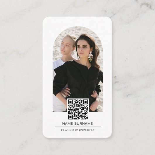 Eenvoudige moderne boog QR code foto Visitekaartje (Voorkant)