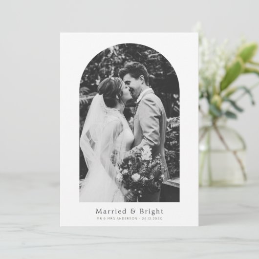 Eenvoudige moderne boog vakantie bruiloft aankondi kaart (Staand voorkant)