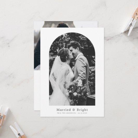 Eenvoudige moderne boog vakantie bruiloft aankondi kaart (Voorkant / Achterkant in situ)