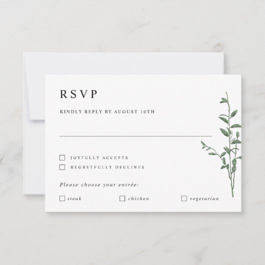 Eenvoudige Moderne Boom Branch Botanical Wedding R RSVP Kaartje (Voorkant)