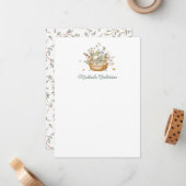 Eenvoudige moderne botanische bloemen en bladeren notitiekaartje (Voorkant / Achterkant in situ)