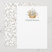 Eenvoudige moderne botanische bloemen en bladeren notitiekaartje (Voorkant / Achterkant)