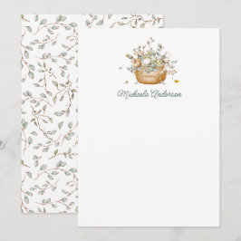 Eenvoudige moderne botanische bloemen en bladeren  notitiekaartje