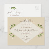 Eenvoudige moderne botanische bruiloft Save the Da Aankondigingskaart (Voorkant / Achterkant)