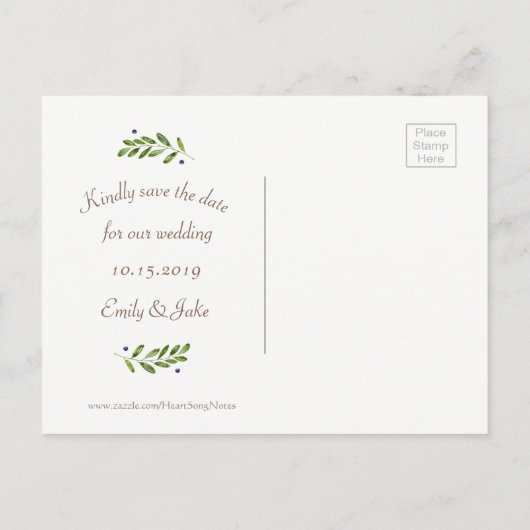 Eenvoudige moderne botanische bruiloft Save the Da Aankondigingskaart (Achterkant)