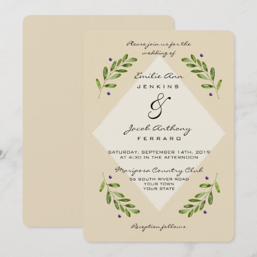 Eenvoudige moderne botanische Casual bruiloft uitn Kaart (Voorkant / Achterkant)