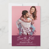 Eenvoudige moderne Bourgogne-bruiloft foto bespaar Save The Date (Voorkant)