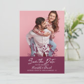 Eenvoudige moderne Bourgogne-bruiloft foto bespaar Save The Date (Staand voorkant)