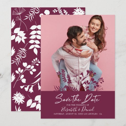 Eenvoudige moderne Bourgogne-bruiloft foto bespaar Save The Date (Voorkant / Achterkant)