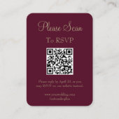 Eenvoudige moderne Bourgogne bruiloft scan QR code Informatiekaartje (Voorkant)