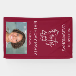 Eenvoudige moderne Bourgogne Foto 40e verjaardag W Spandoek