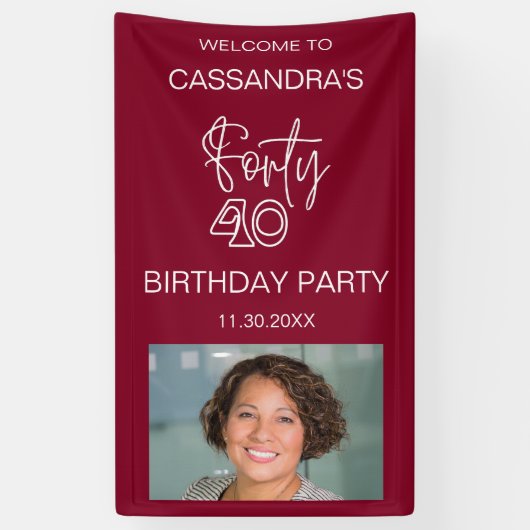 Eenvoudige moderne Bourgogne Foto 40e verjaardag W Spandoek (Verticaal)