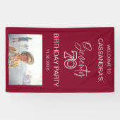 Eenvoudige moderne Bourgogne Foto 70e verjaardag W Spandoek (Horizontaal)