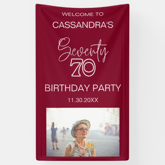Eenvoudige moderne Bourgogne Foto 70e verjaardag W Spandoek (Verticaal)