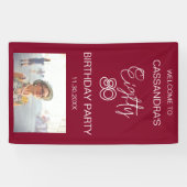 Eenvoudige moderne Bourgogne Foto 80e verjaardag W Spandoek (Horizontaal)