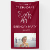 Eenvoudige moderne Bourgogne Foto 80e verjaardag W Spandoek (Verticaal)