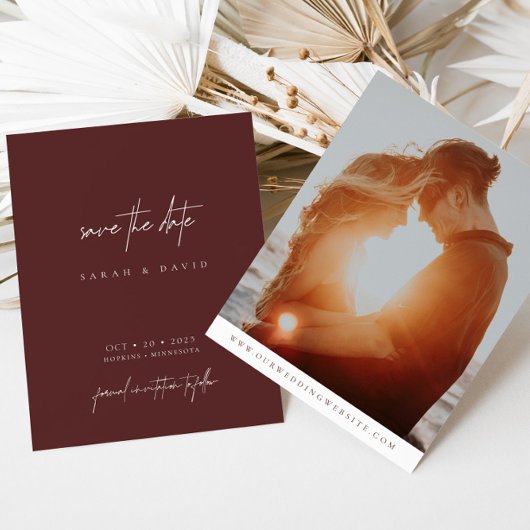 Eenvoudige moderne Bourgogne foto Save the Date Ka
