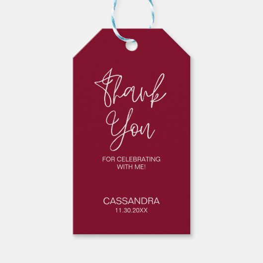 Eenvoudige moderne Bourgogne typografie Dank u Cadeaulabel (Voorkant)