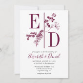 Eenvoudige moderne Bourgondische Initialen bruilof Kaart (Voorkant)