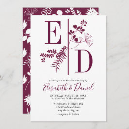 Eenvoudige moderne Bourgondische Initialen bruilof Kaart