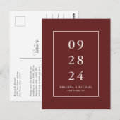 Eenvoudige moderne Bourgondische rode bruiloft Sav Briefkaart (Voorkant / Achterkant)