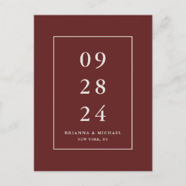 Eenvoudige moderne Bourgondische rode bruiloft Sav Briefkaart