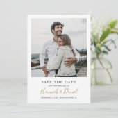Eenvoudige, moderne bruidfoto van elegant sparen d save the date (Staand voorkant)