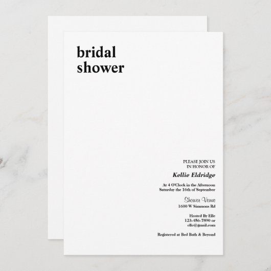 Eenvoudige moderne bruidsfeest kaart (Voorkant / Achterkant)