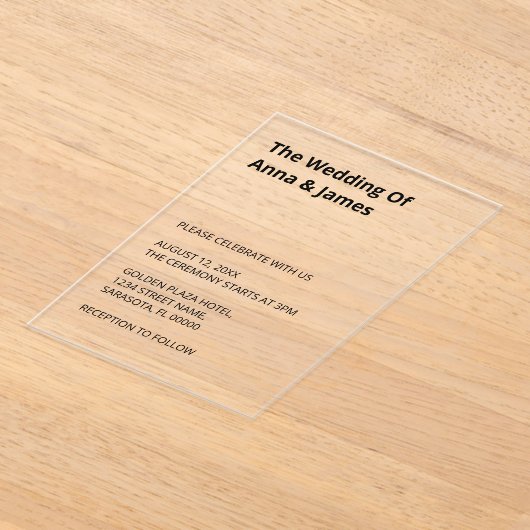 Eenvoudige moderne bruiloft acryl uitnodiging (Laagn)