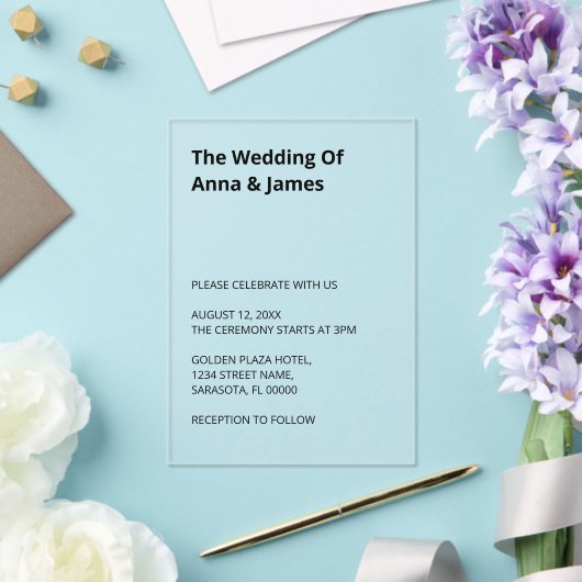 Eenvoudige moderne bruiloft acryl uitnodiging (Insitu (Huwelijk))