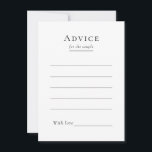 Eenvoudige moderne bruiloft advies Kaart<br><div class="desc">Dit eenvoudige moderne bruiloft advies kaart ontwerp is een tijdloze fusie van klassieke charme en hedendaagse eenvoud. Dit ontwerp, dat is gericht op een minimalistische stijl, heeft strakke lijnen, neutrale tinten en een geavanceerd zwart-wit palet, zodat elk detail verfijnde eenvoud uitstraalt. Of u nu een traditionele ceremonie of een chique...</div>