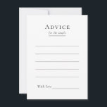 Eenvoudige moderne bruiloft advies Kaart<br><div class="desc">Dit eenvoudige moderne bruiloft advies kaart ontwerp is een tijdloze fusie van klassieke charme en hedendaagse eenvoud. Dit ontwerp, dat is gericht op een minimalistische stijl, heeft strakke lijnen, neutrale tinten en een geavanceerd zwart-wit palet, zodat elk detail verfijnde eenvoud uitstraalt. Of u nu een traditionele ceremonie of een chique...</div>