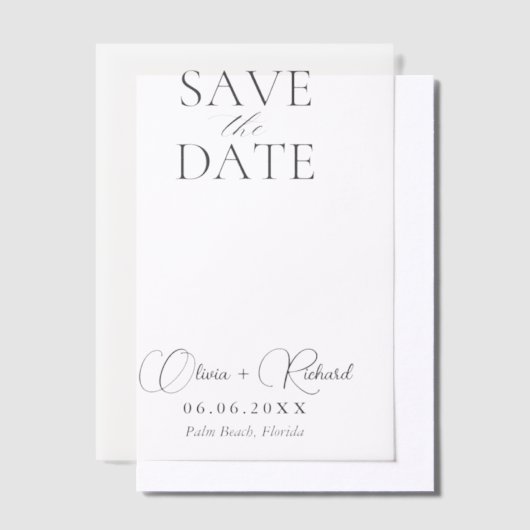 Eenvoudige moderne bruiloft Bewaar de datum Clear Vellum Uitnodigingen (Offset)