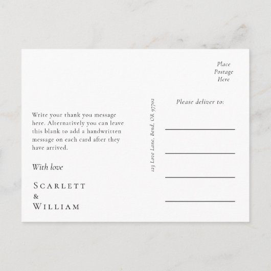 Eenvoudige moderne bruiloft dank u Briefkaart (Achterkant)