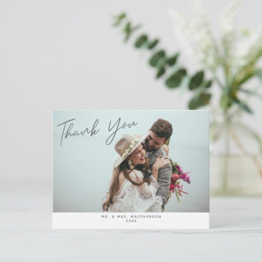 Eenvoudige moderne bruiloft Foto Dank u Briefkaart (Staand voorkant)