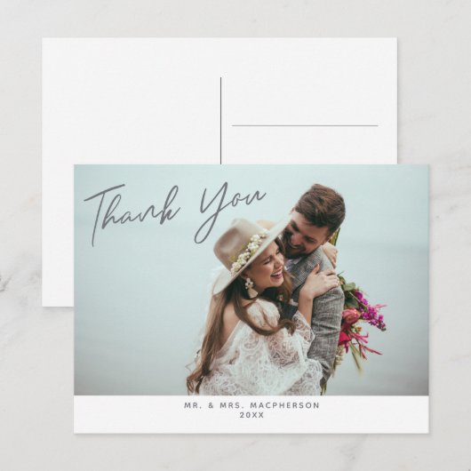Eenvoudige moderne bruiloft Foto Dank u Briefkaart (Voorkant / Achterkant)