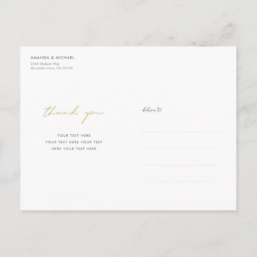 Eenvoudige moderne bruiloft Foto Dank u Briefkaart (Achterkant)
