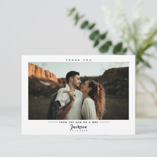 Eenvoudige moderne bruiloft foto Hartelijk dank Bedankkaart (Staand voorkant)