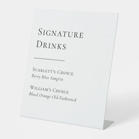 Eenvoudige moderne bruiloft handtekening Drinken t Reclamebord Met Voetstuk (Voorkant)