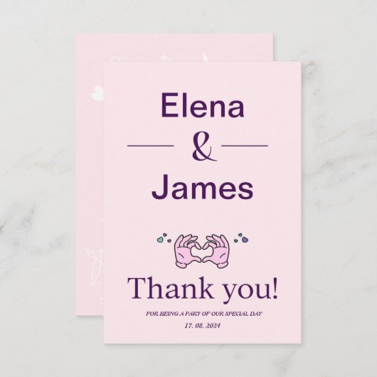 Eenvoudige moderne bruiloft - Hartelijk dank Bedankkaart (Voorkant / Achterkant)