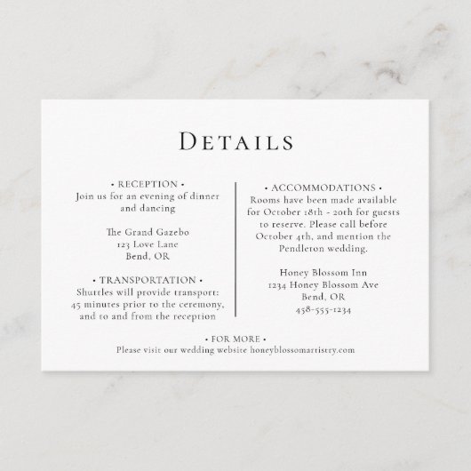 Eenvoudige moderne bruiloft horizontale details informatiekaartje (Voorkant)